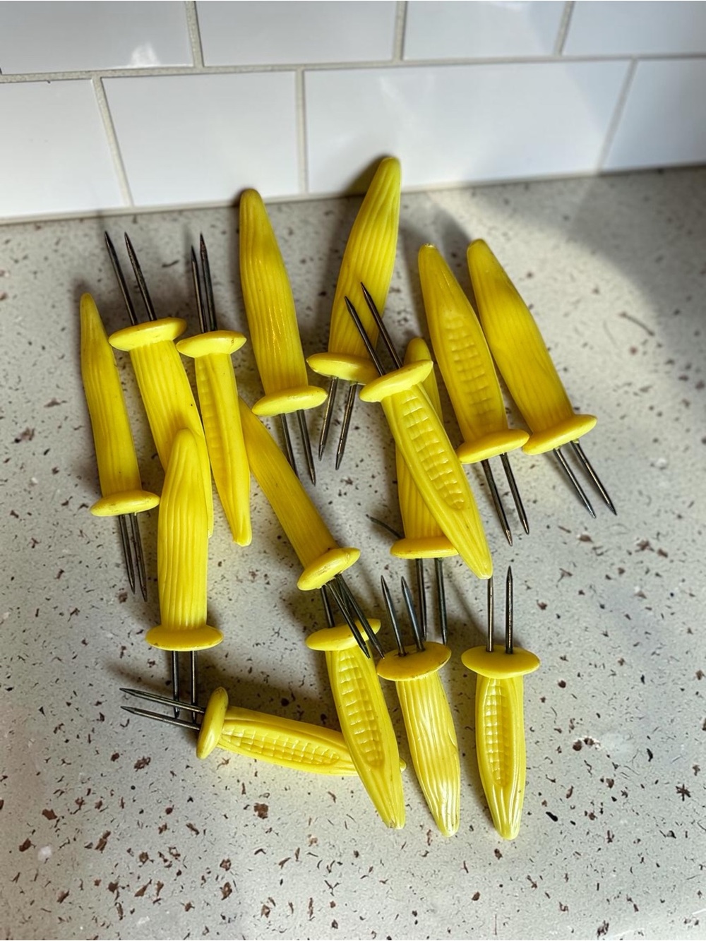 Vintage Corn Cob Holders Set of 14 Yellow Corn Picks BBQ Kitchen Serving